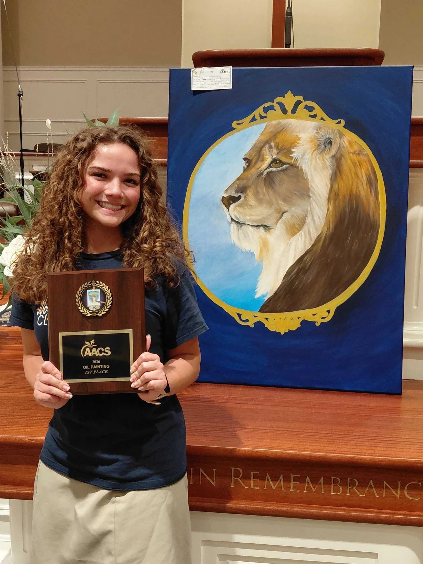 Congratulations to Annalise Gonzalez in 11th grade for placing first at nationals with her oil painting, The Lion of Judah! And congratulations to Eunice and Elise Capota in 10th and 9th grade for placing first in the state of Florida for their flute