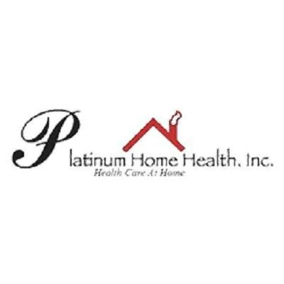 Logo for Platinum Home Health, Inc., featuring a stylized red house with a chimney and the company name.