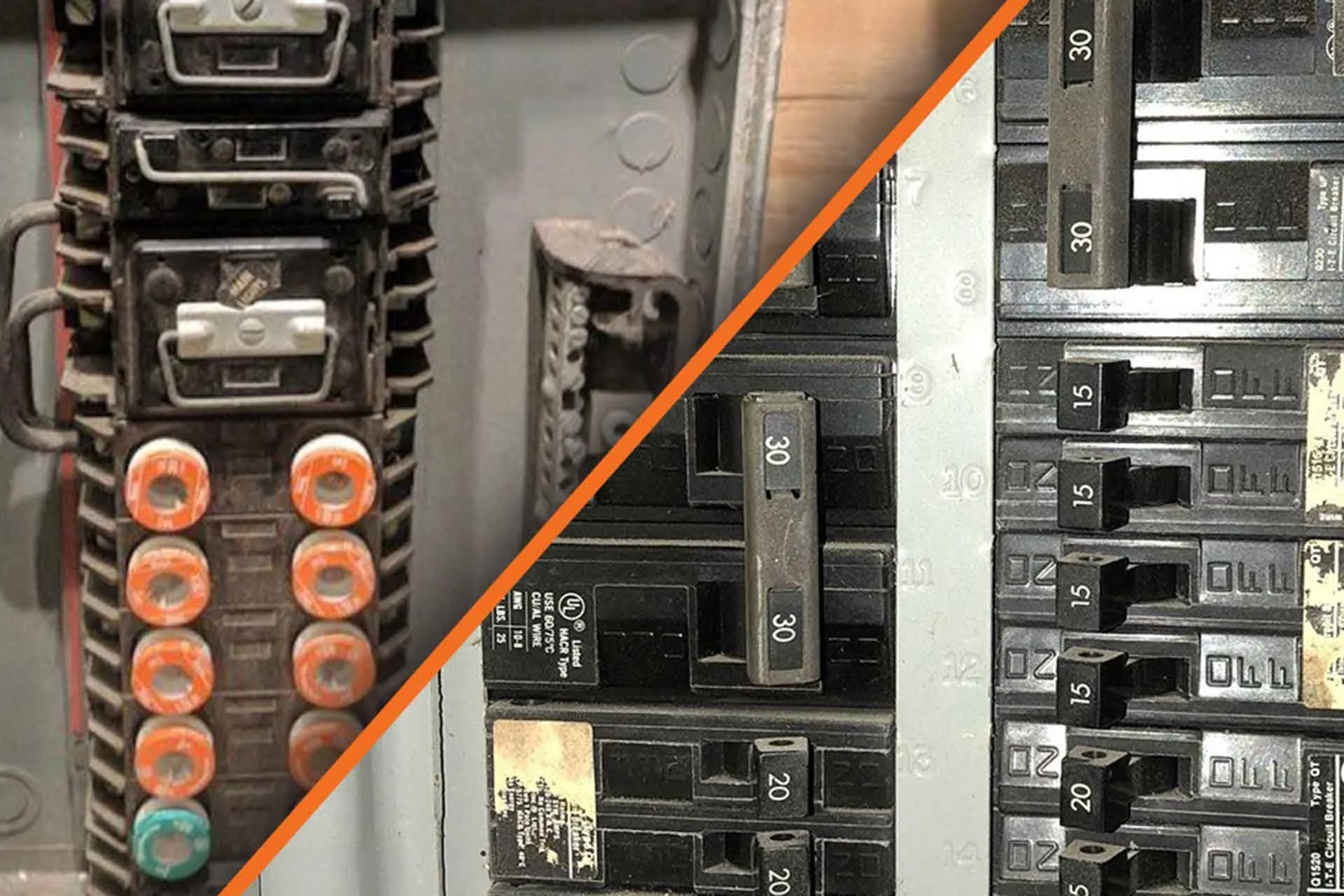 A panel and an old fusebox side by side from Sparta, TN.