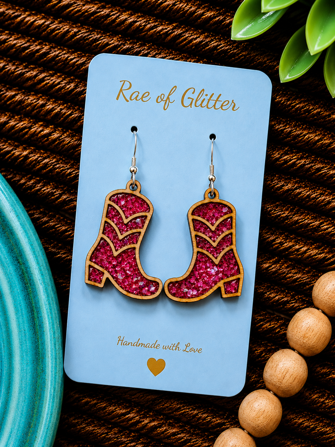 Pink Glitter Boot Earrings