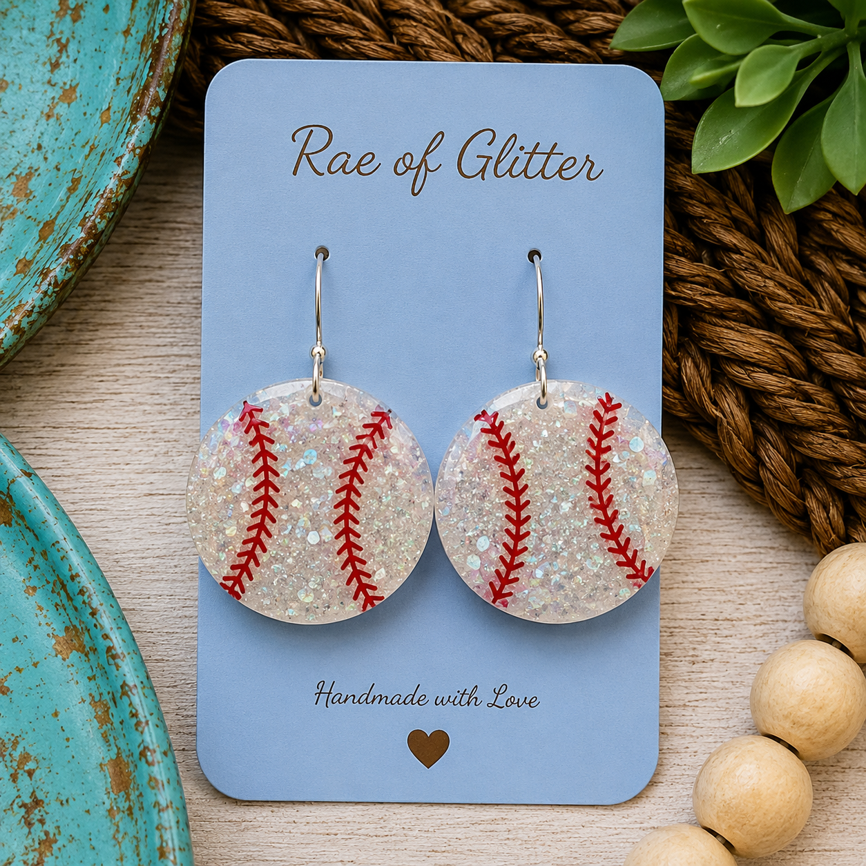 Baseball Glitter Resin Earrings | Lightweight Handmade Dangles