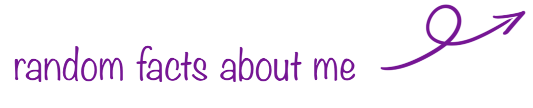 Text auf lila Hintergrund: "random facts about me" mit einem Männer-Symbol in Purple.
