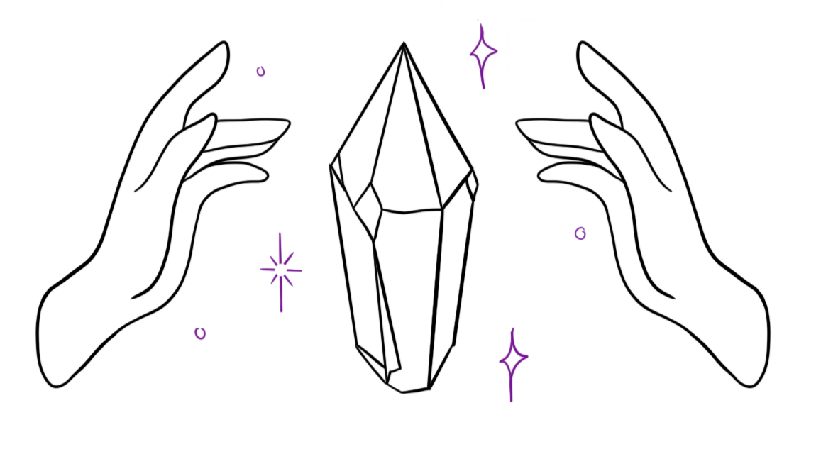 Sterne, Glitzer und funkelnde Symbole in lila auf schwarzem Hintergrund.