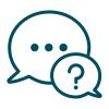 Icon of two speech bubbles, one with three dots and one with a question mark, representing a chat or inquiry.