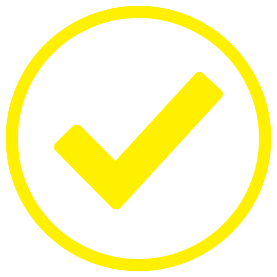 Yellow check mark inside a yellow circle on a black background.