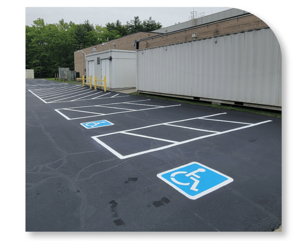 six accessible parking spaces with a number of accessible parking markings