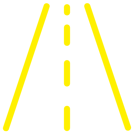 Road with yellow lane lines and reflective markers