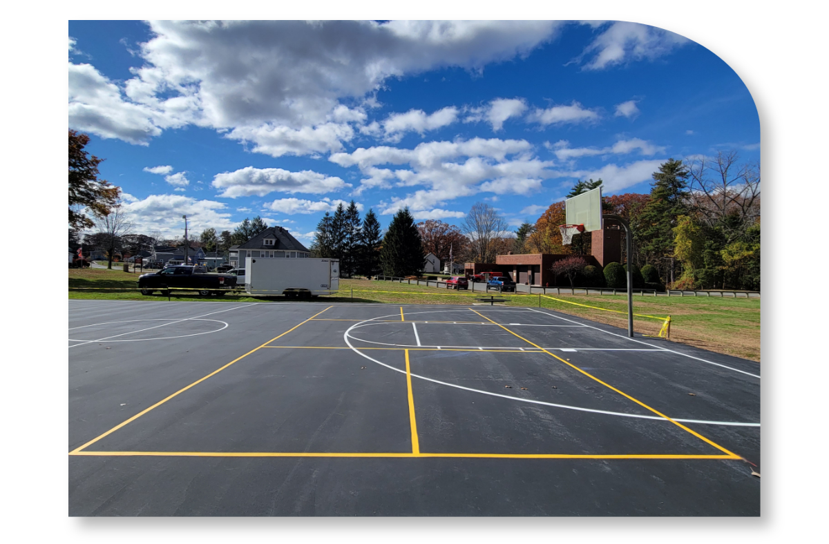 court construction with new painted lines