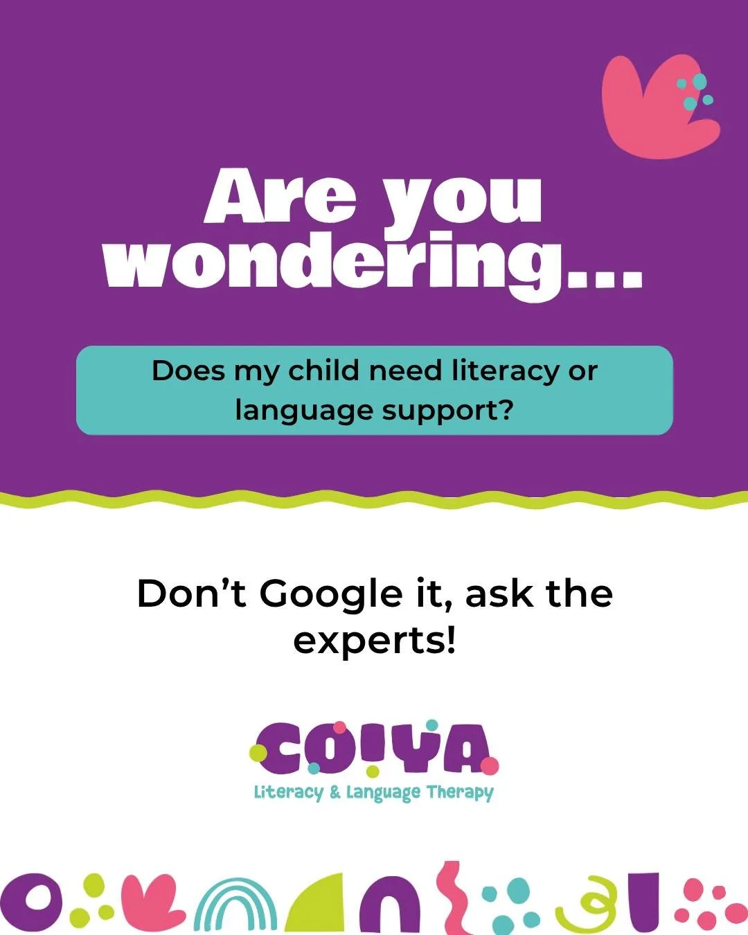 Are you wondering if your child needs extra support? You're not alone, and you don't have to figure it out by yourself.

A few signs it might be worth reaching out:

Reading, writing, or spelling feels harder than it should be

Decoding words is a st