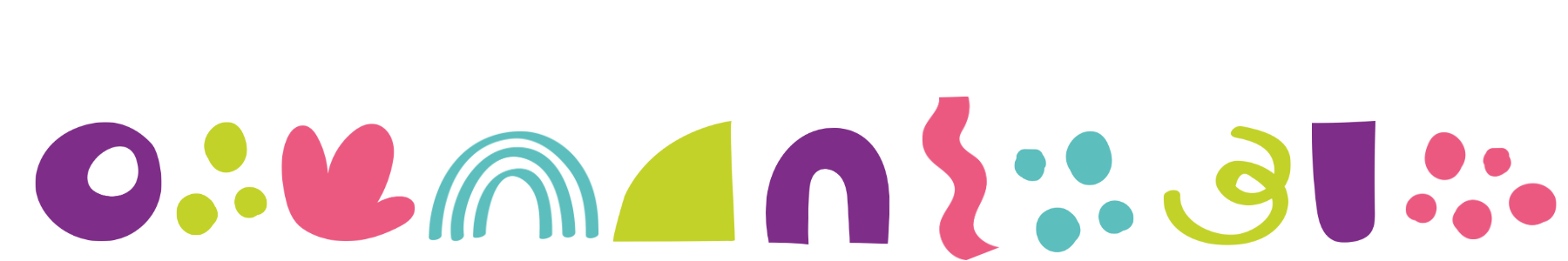 Colorful doodles in a playful style with various shapes and colors, graphic for COIYA Literacy & Language Therapy in Washington, DC.