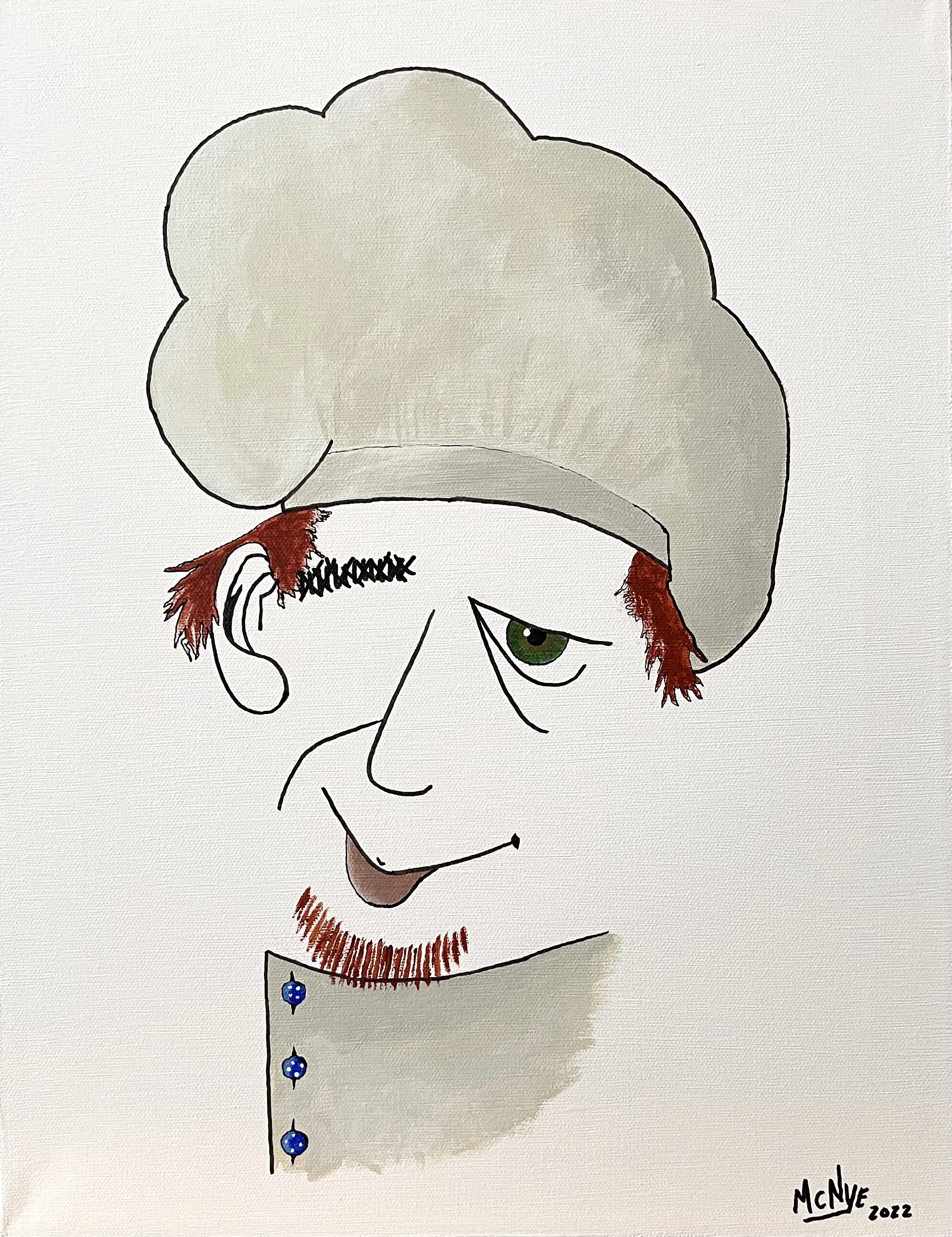 THE CHEF - Acrylic and ink on stretched canvas, 14"w x 18"h x 0.75"d