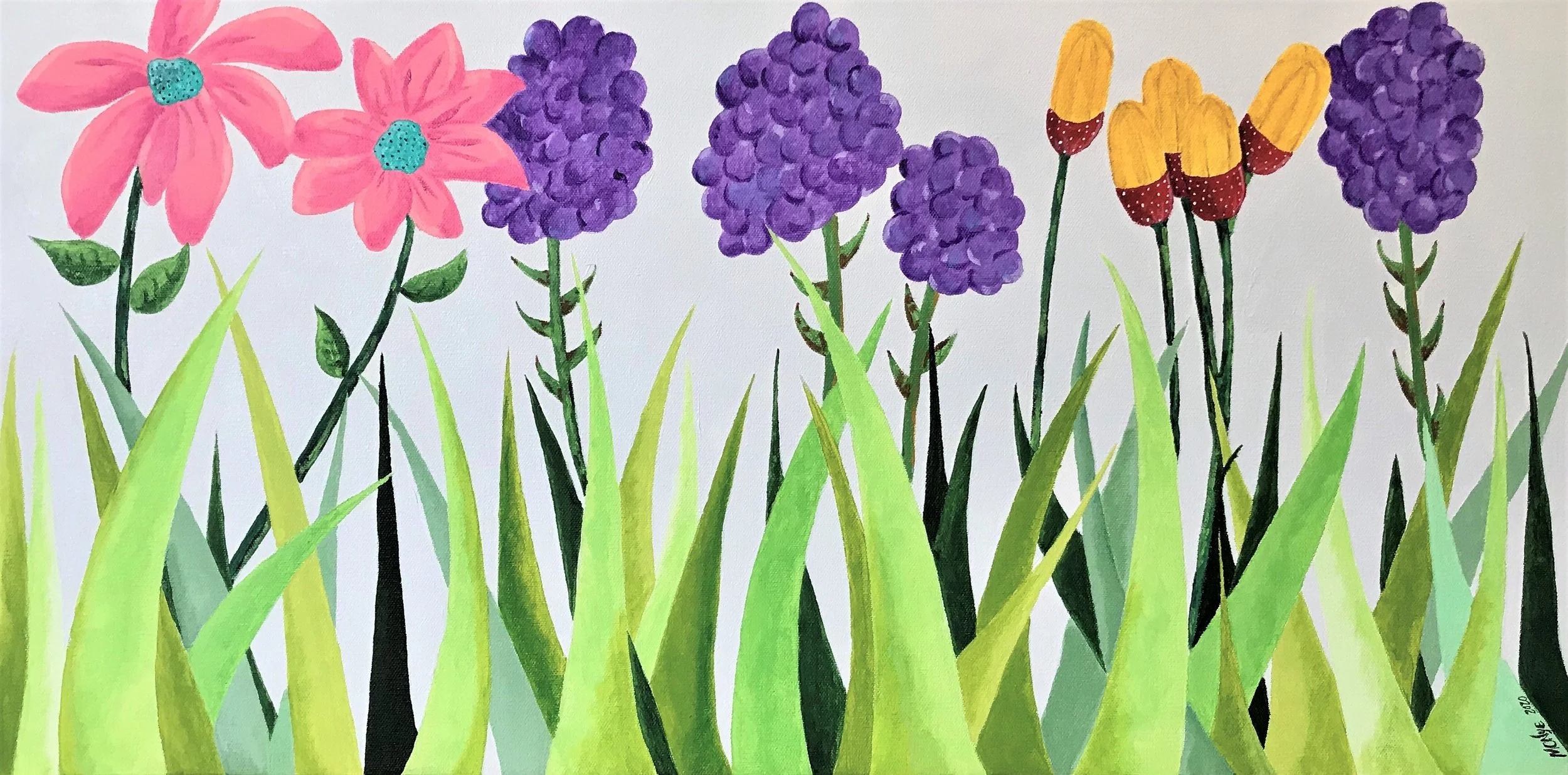 BLOSSOMING SPRING - Acrylic on stretched canvas, 30"w x 15"h x1.5"d