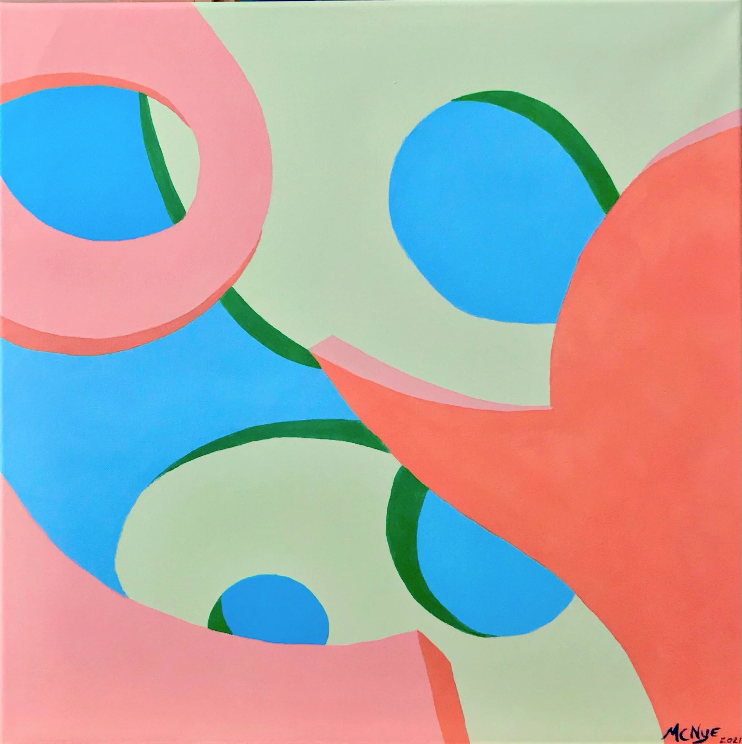 ABSTRACT SHERBET- Acrylic on stretched canvas, 20"w x 20"h x 0.75"d