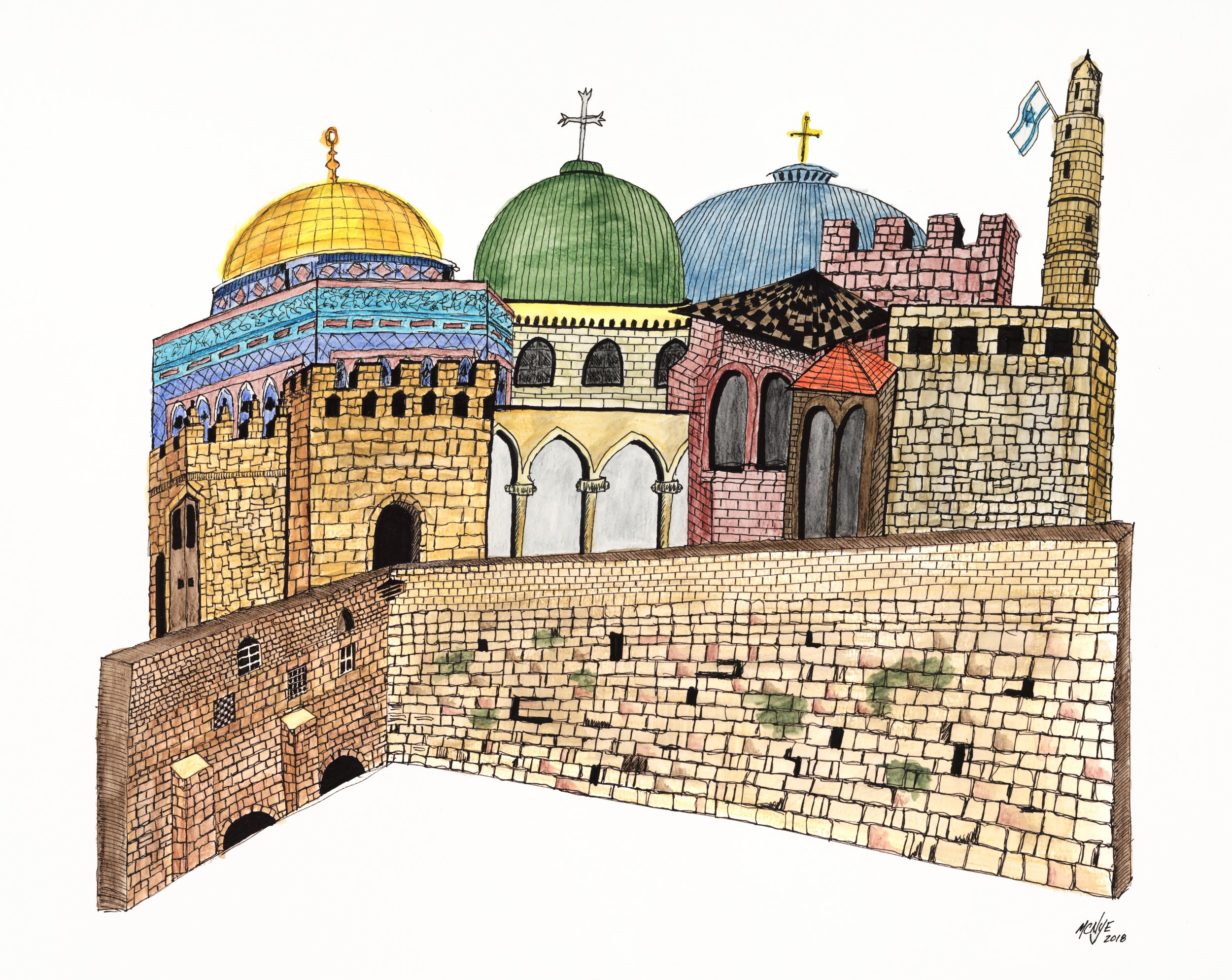 MY JERUSALEM - Watercolor on paper, 24"w x 18"h