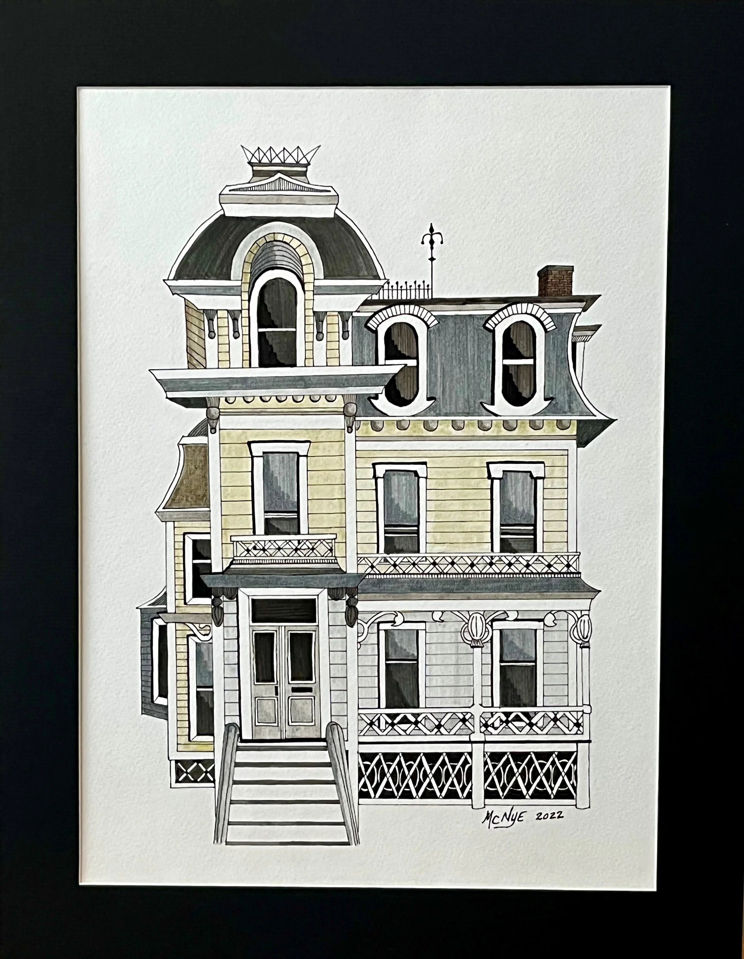 VICTORIAN HOME - Ink on paper, 16"w x 20"h (FRAMED)