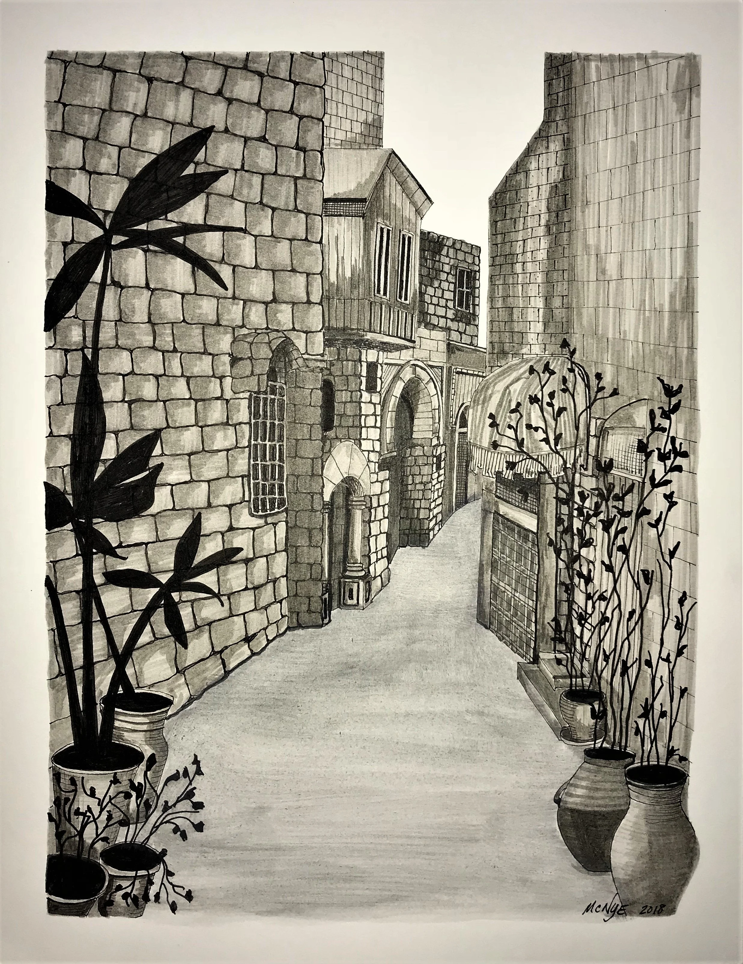 JAFFA - Watercolor and ink on paper, 11"w x 15"h