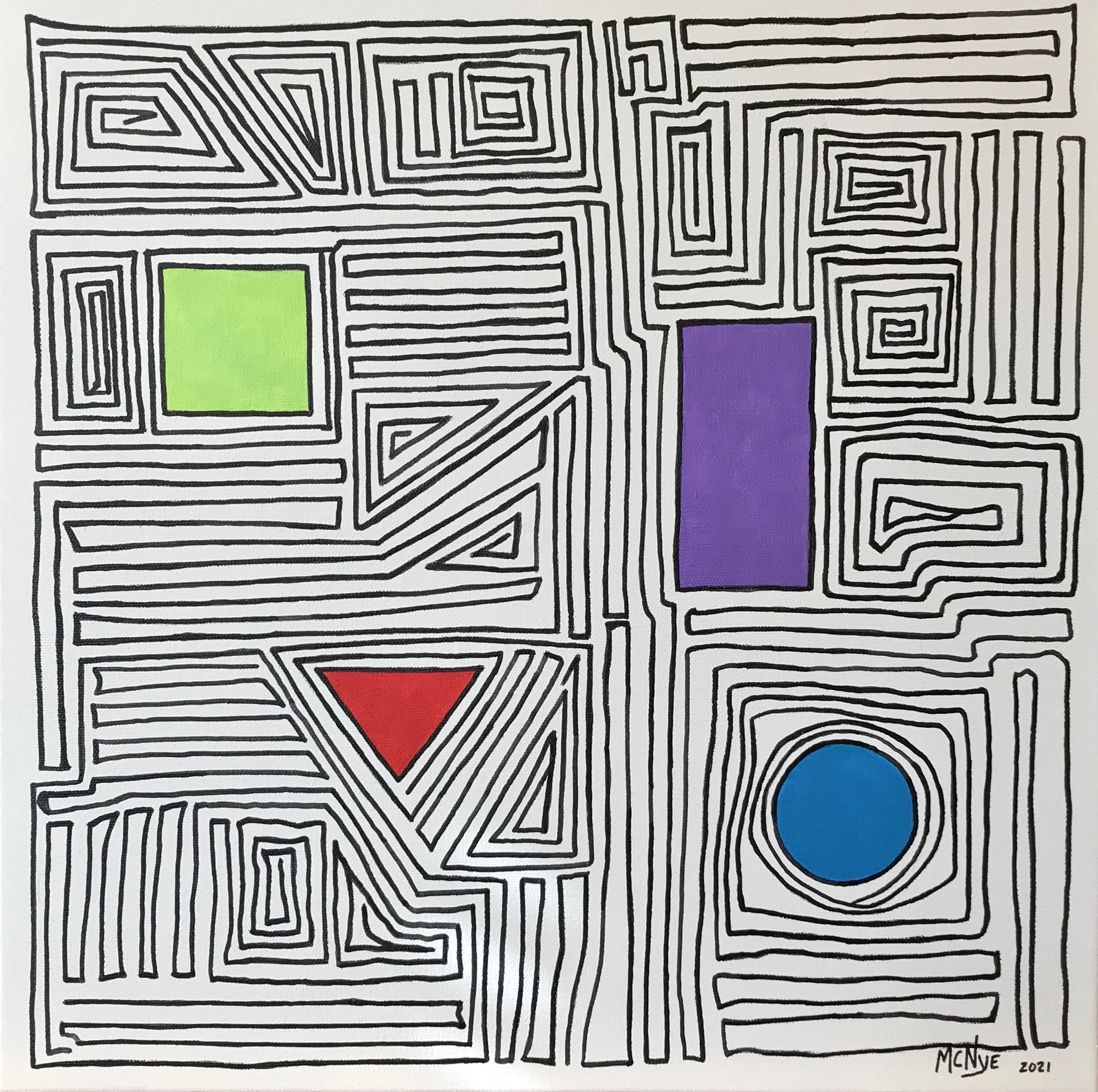 DOODLE  AWAY THE TIME - Acrylic on stretched canvas, 18"w x 18"h x 1.5"d
