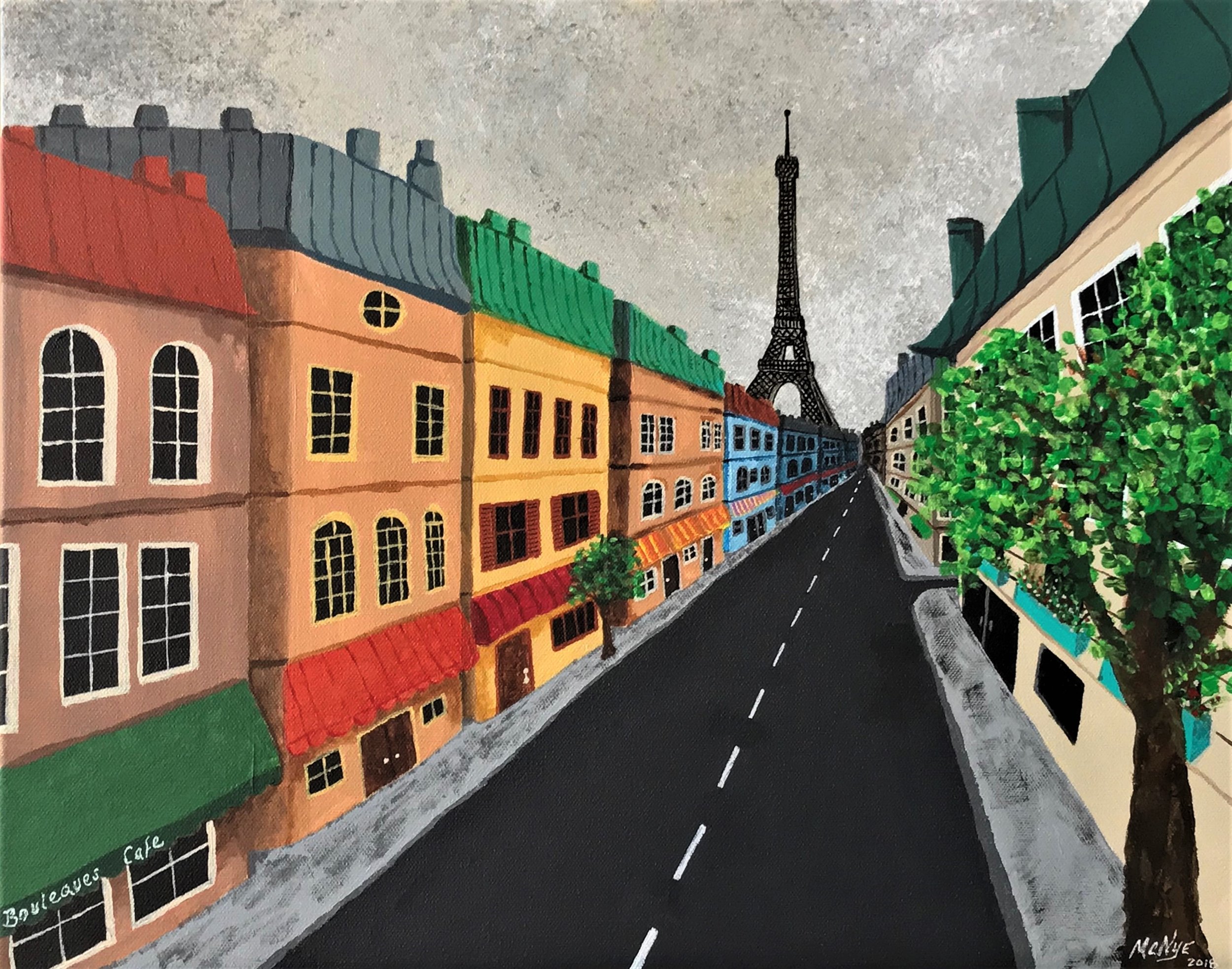 STREET VIEW PARIS - Acrylic on stretched canvas, 20"w x 16"h x 0.75"d