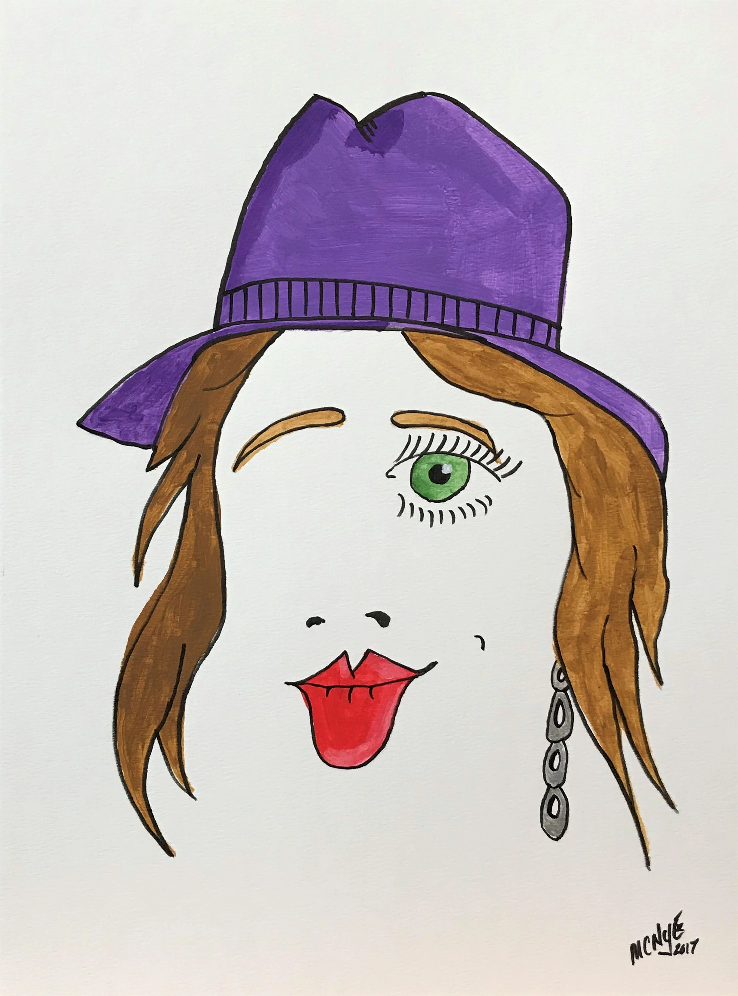 HAT GIRL - Watercolor and ink on paper, 11"w x 15"h