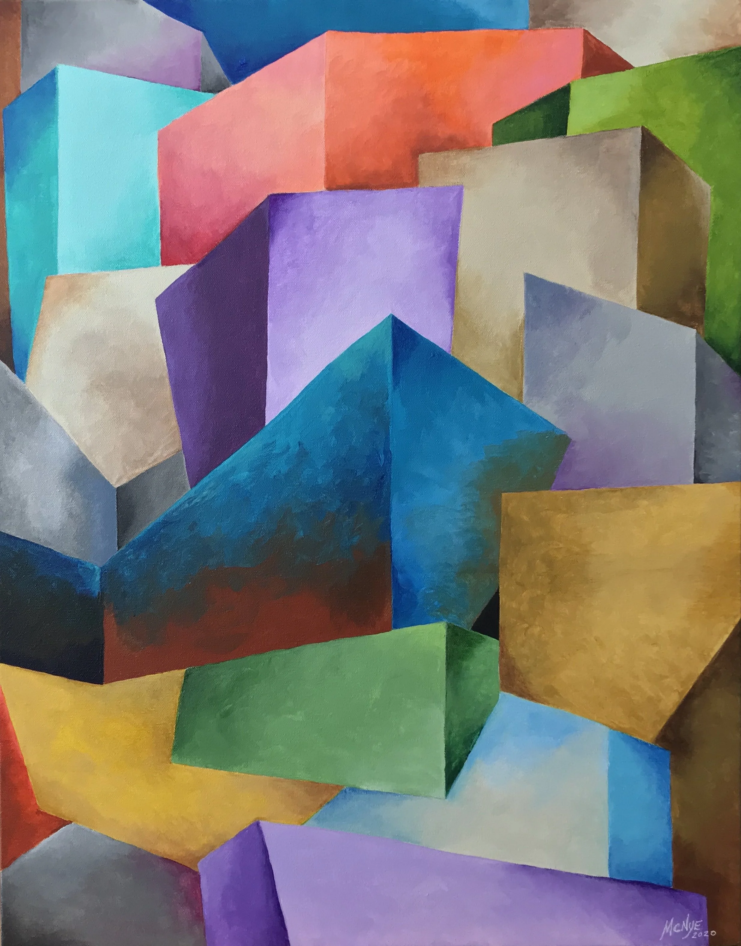 BOXED IN - Acrylic on stretched canvas, 22"w x 28"h x 1.5"d