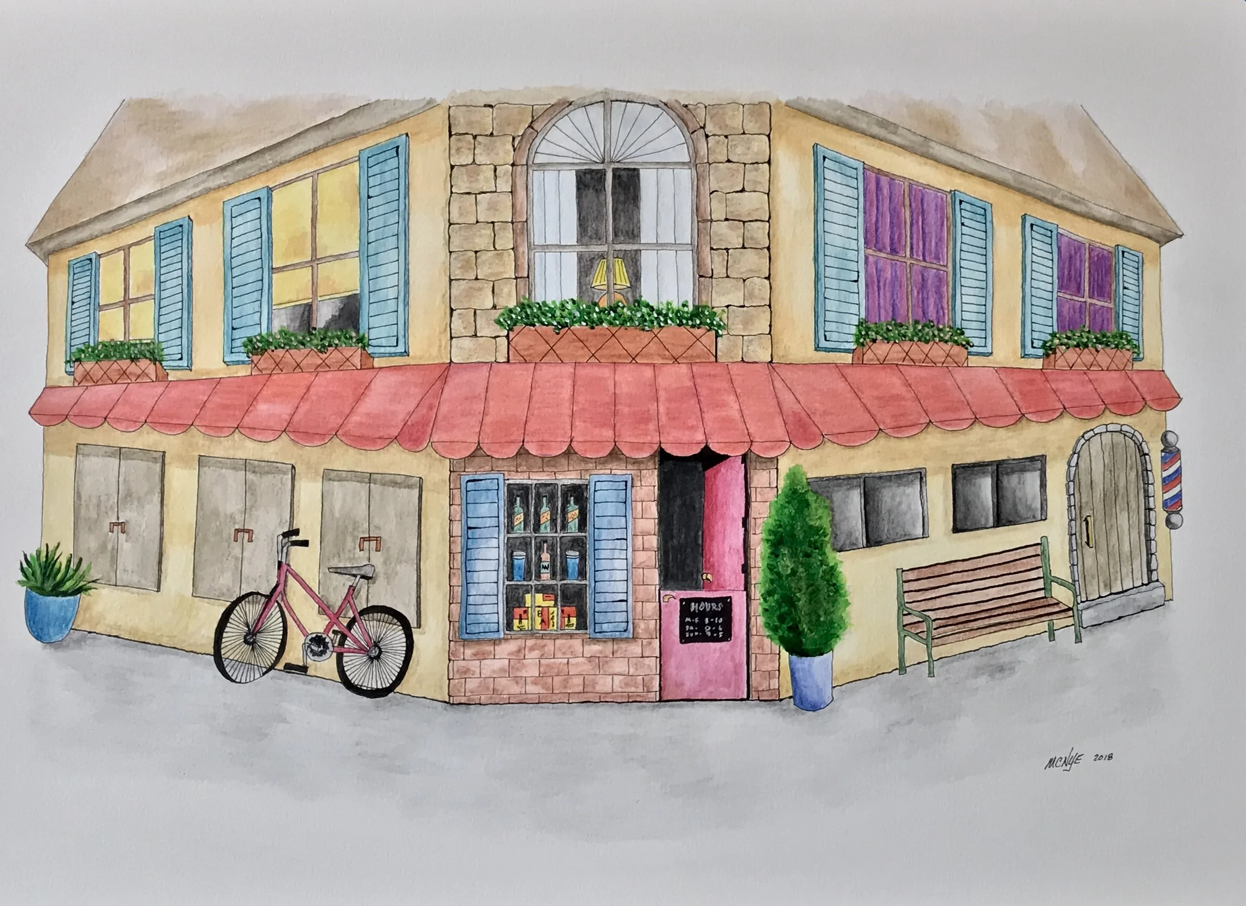 THE CORNER - Watercolor on paper, 24"w x 16"h