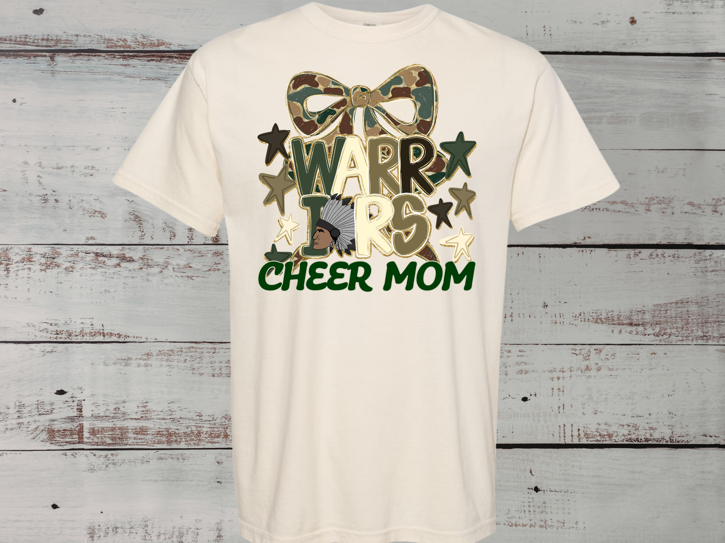 Camo Warriors Cheer Mom Tee