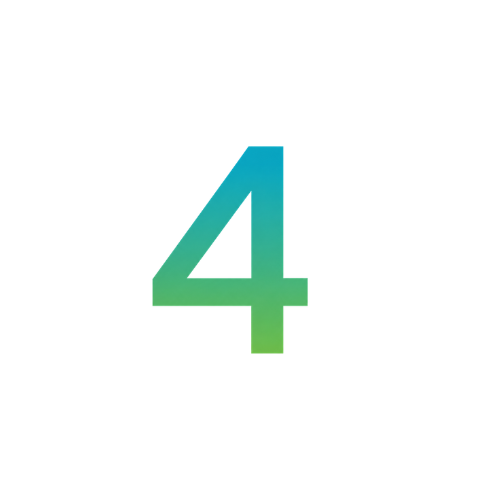 Number 4 in a gradient color from blue to green on a white background.