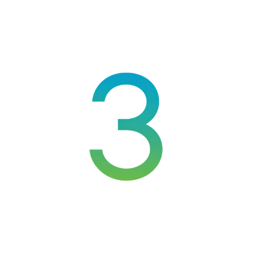 Number 3 in a gradient color from blue to green on a white background.