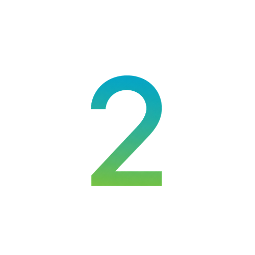 Number 2 in a gradient color from blue to green on a white background.