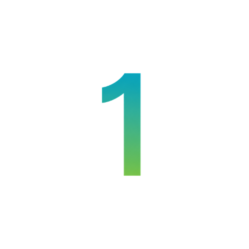 Number 1 in a gradient color from blue to green on a white background.