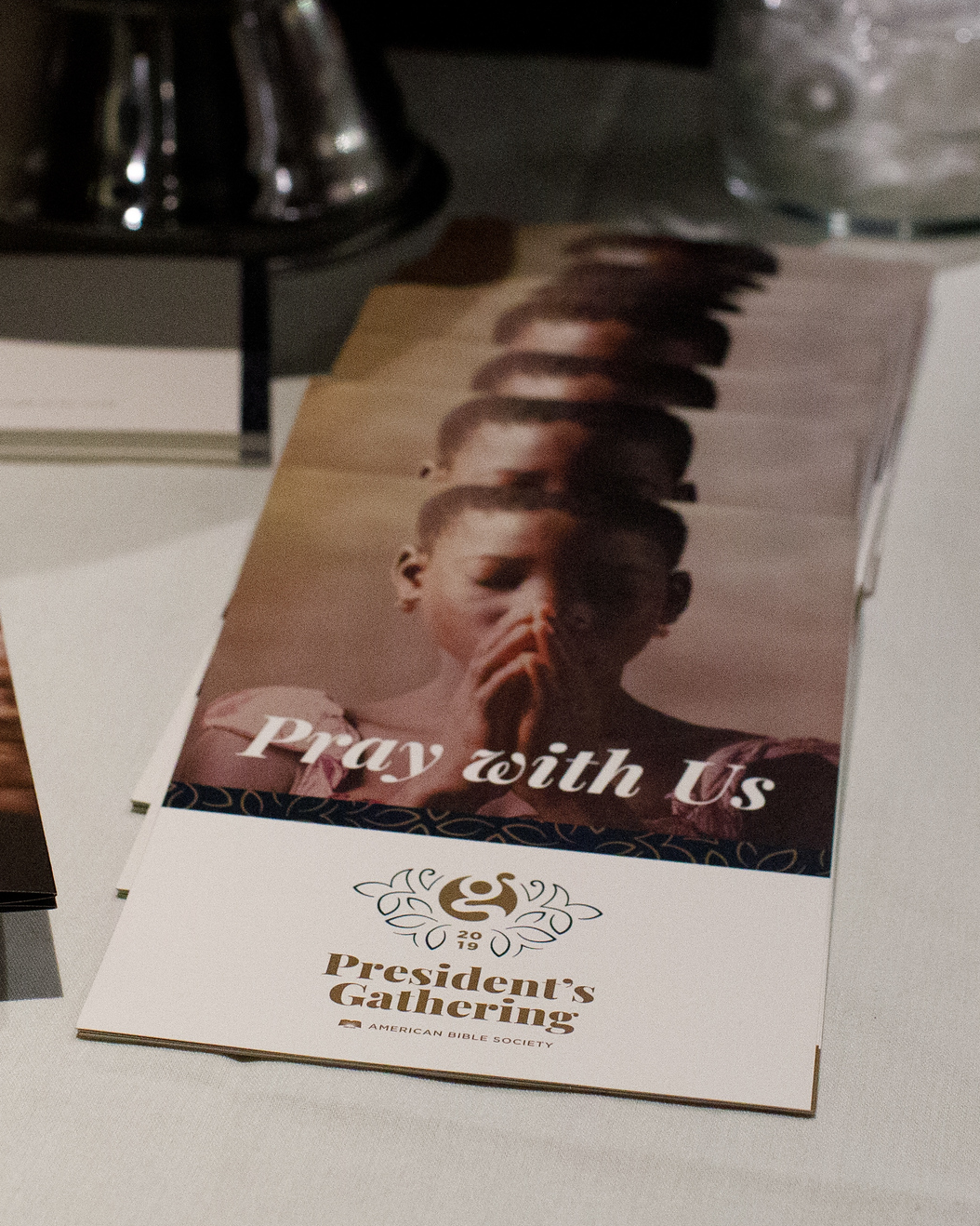 Brochure titled 'Pray with Us' from the President's Gathering, American Bible Society, 2019