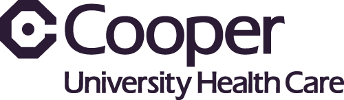 Cooper University Health Care logo with a purple tag icon and purple text