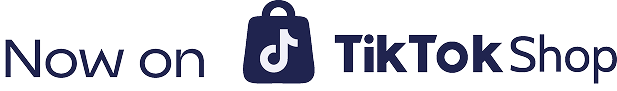 Text and logo announcing TikTok Shop availability, with TikTok logo in the middle.