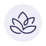 Minimalist line drawing of a lotus flower inside a circle