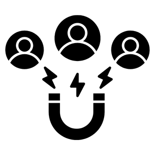 Hand-drawn marketing strategy icon representing content creation, social media management, audience engagement, and digital marketing links/services.