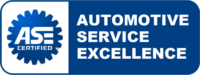 Blue and white sign with ASE Certified logo and the words 'Automotive Service Excellence'.