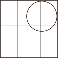 Geometric drawing of an outline square with sections divided by vertical, horizontal, and diagonal lines.