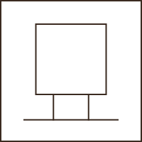 Geometric drawing of an outline square with sections divided by vertical, horizontal, and circle lines.