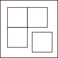 Geometric drawing of an outline square with sections divided by vertical, horizontal, and diagonal lines.