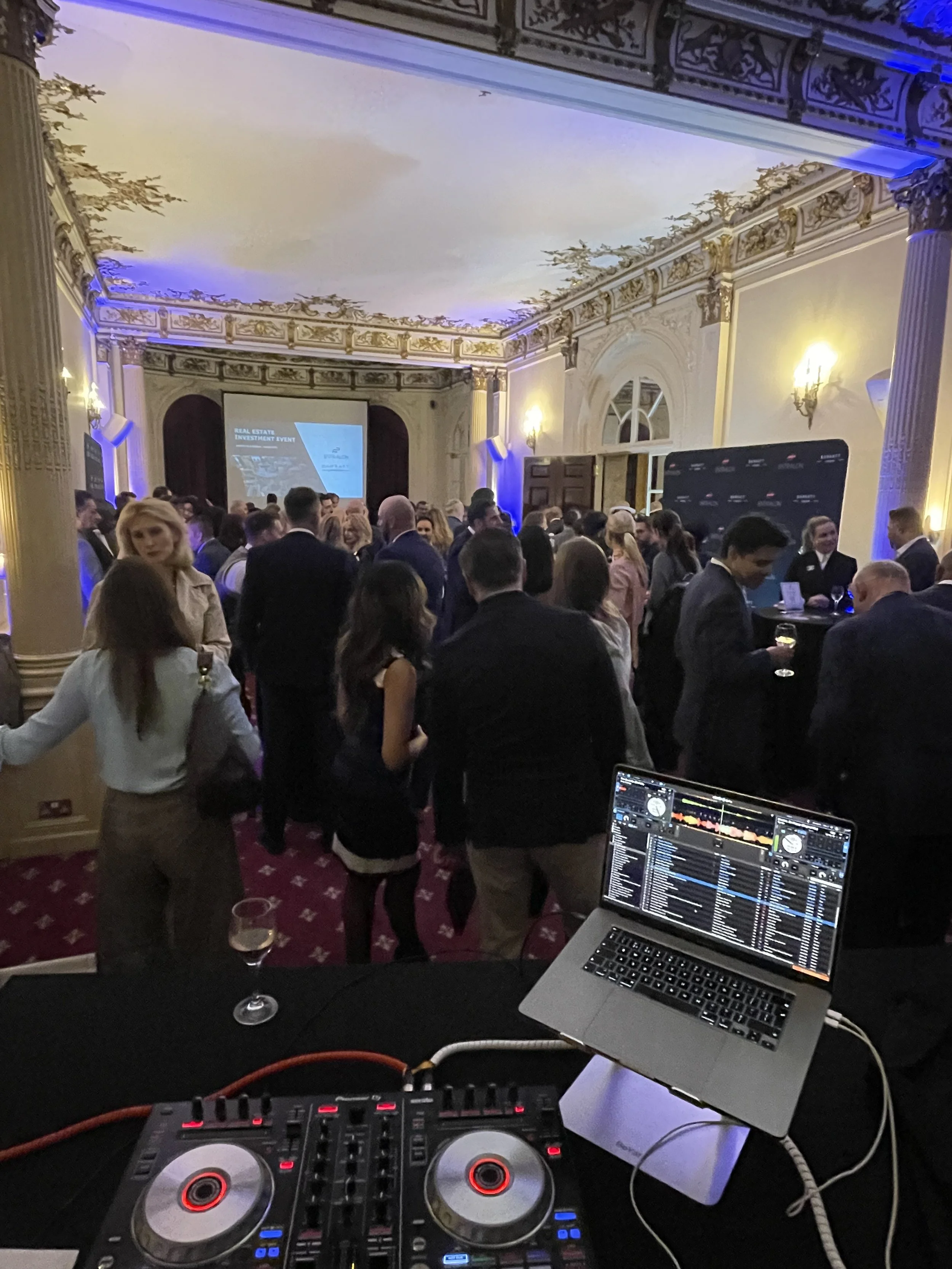 Lucky Evi DJ setup at a corporate event in London