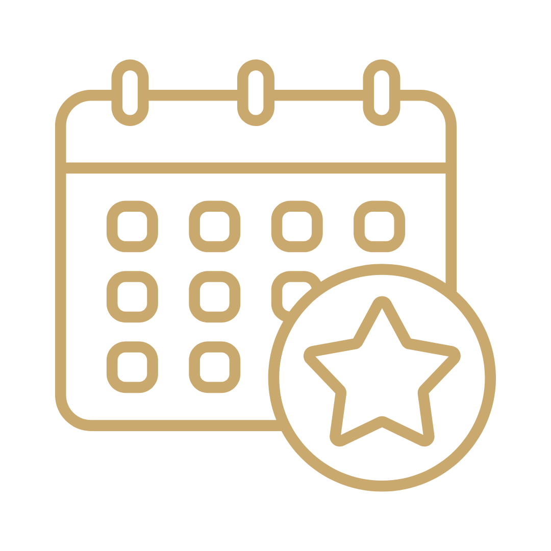 Icon of a calendar with a star badge overlapping the bottom right corner.