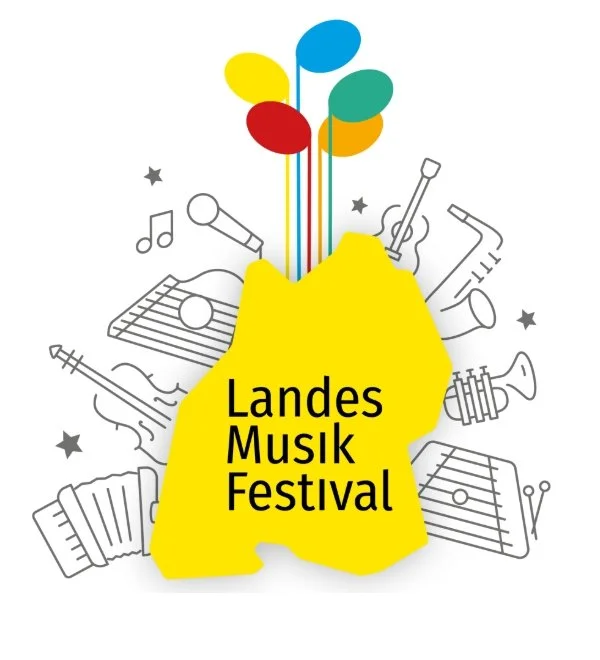 Das Logo des Landesmusikfestival besteht aus bunten Noten, die wie ein Blumenstrauß angeordnet sind.