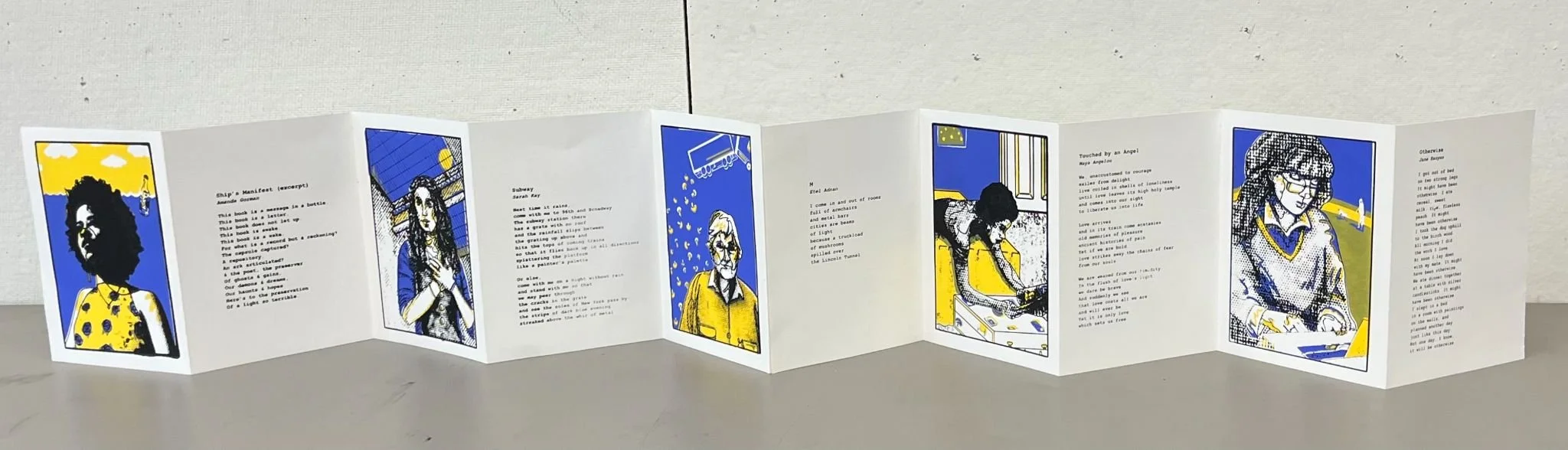 A screen print on an accordian-fold