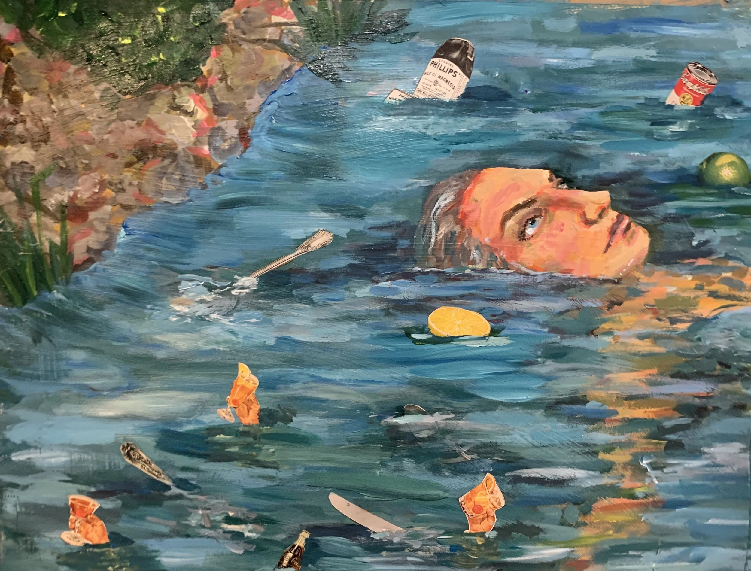 Drifting,, Acrylic on and Collage on Canvas, 24x18