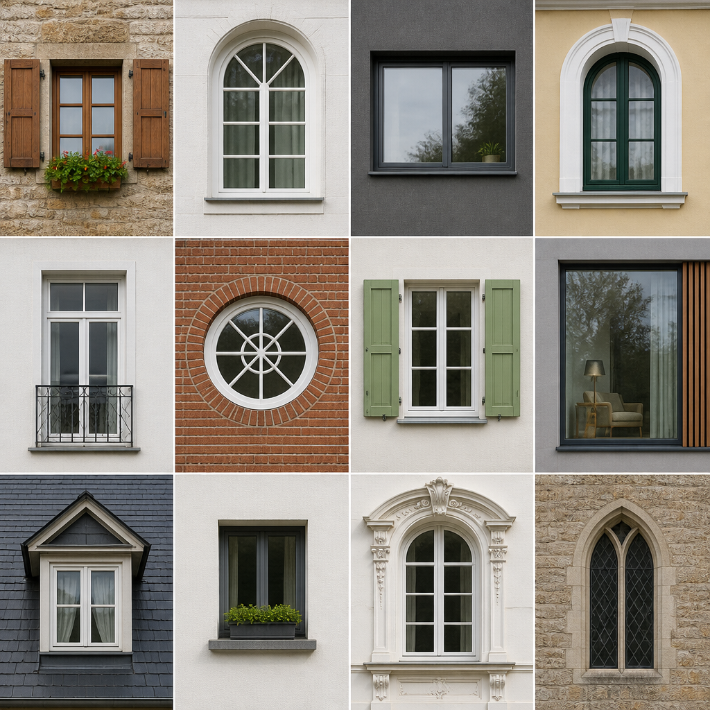Window categories including vinyl, wood, custom, thermal, aluminum, and energy-efficient windows