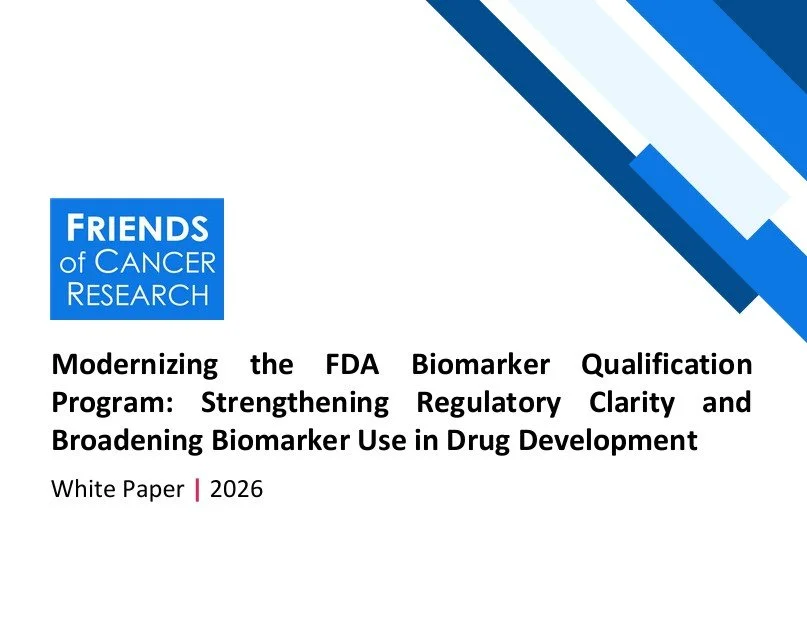 Cover page of a white paper titled "Modernizing the FDA Biomarker Qualification Program: Strengthening Regulatory Clarity and Broadening Biomarker Use in Drug Development" by Friends of Cancer Research, published in 2026.