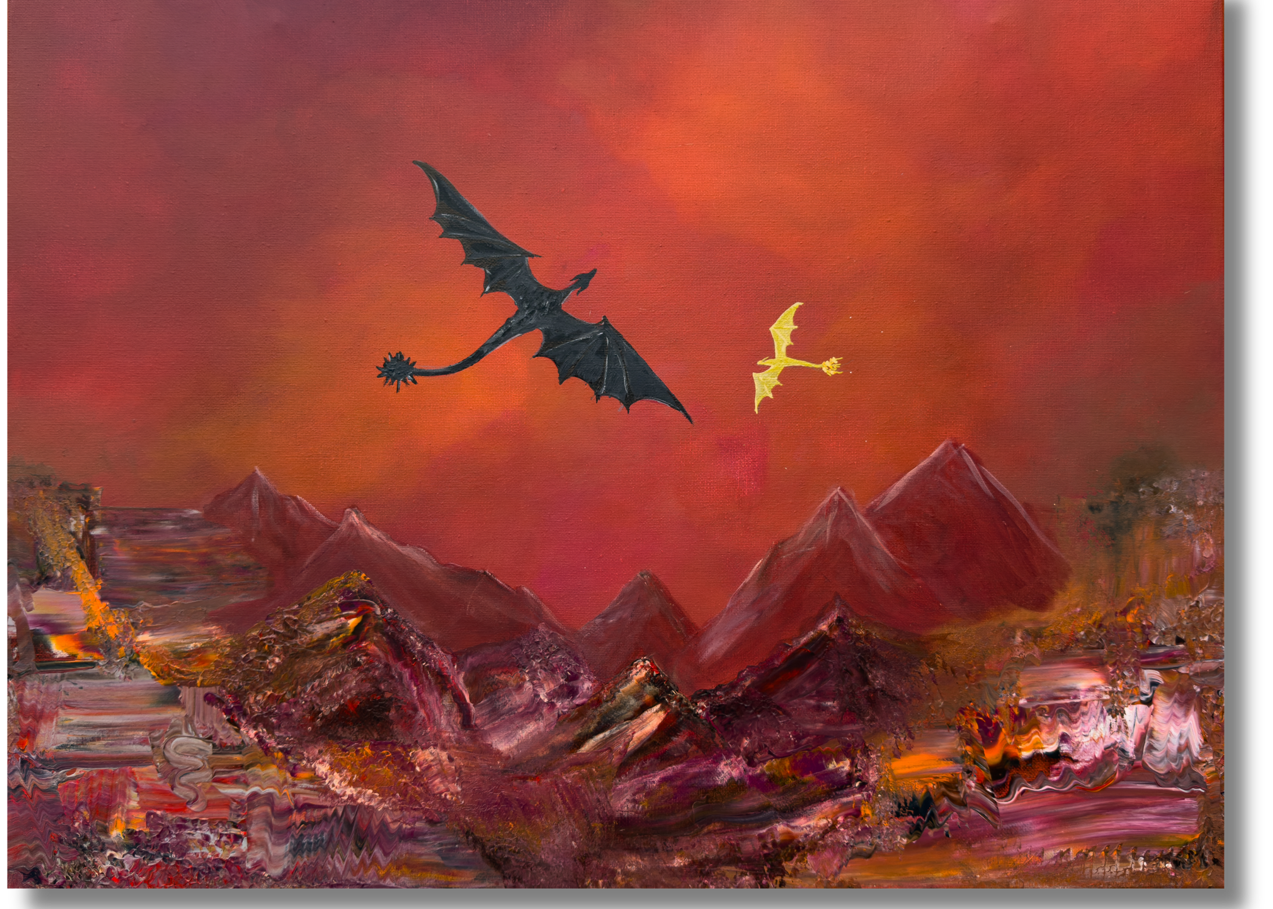 Fourth Wing inspired Dragons flight over the Vale original art by Marion Merle