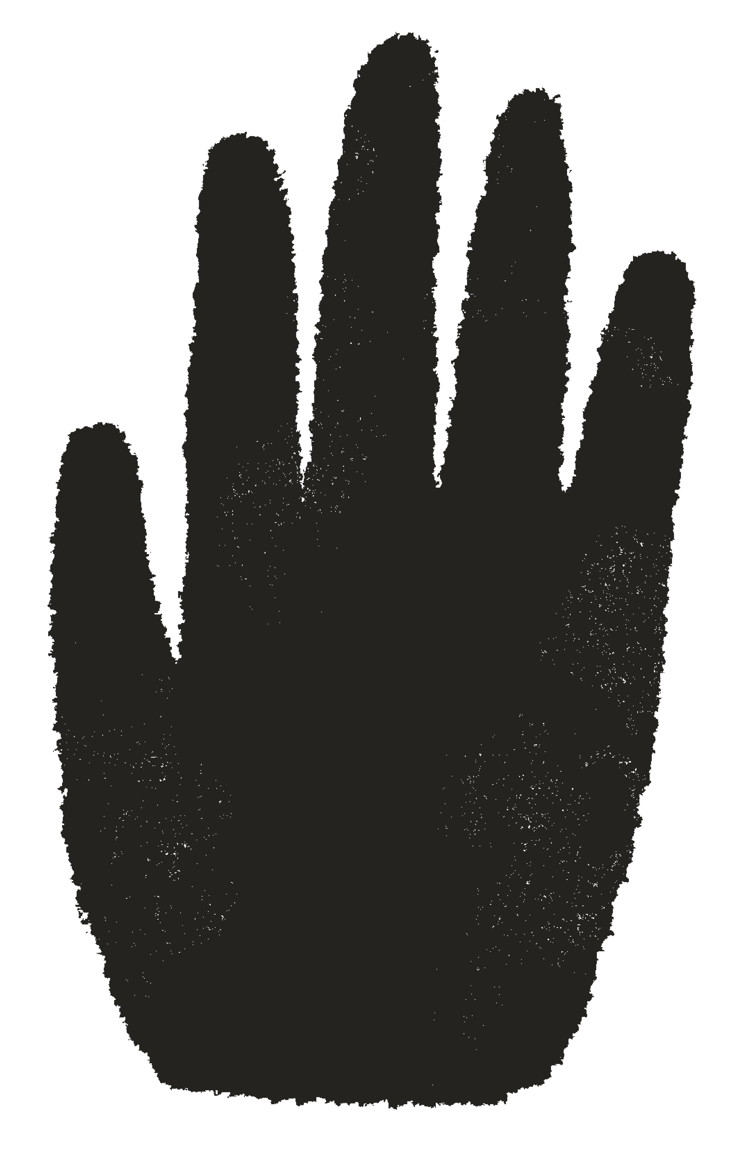 Silhouette of a human hand with fingers spread apart, outlined against a dark background.