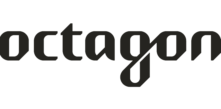 The word 'octagon' written in a stylized black font on a white background.