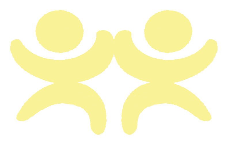 Two stylized yellow human figures holding hands and facing each other.
